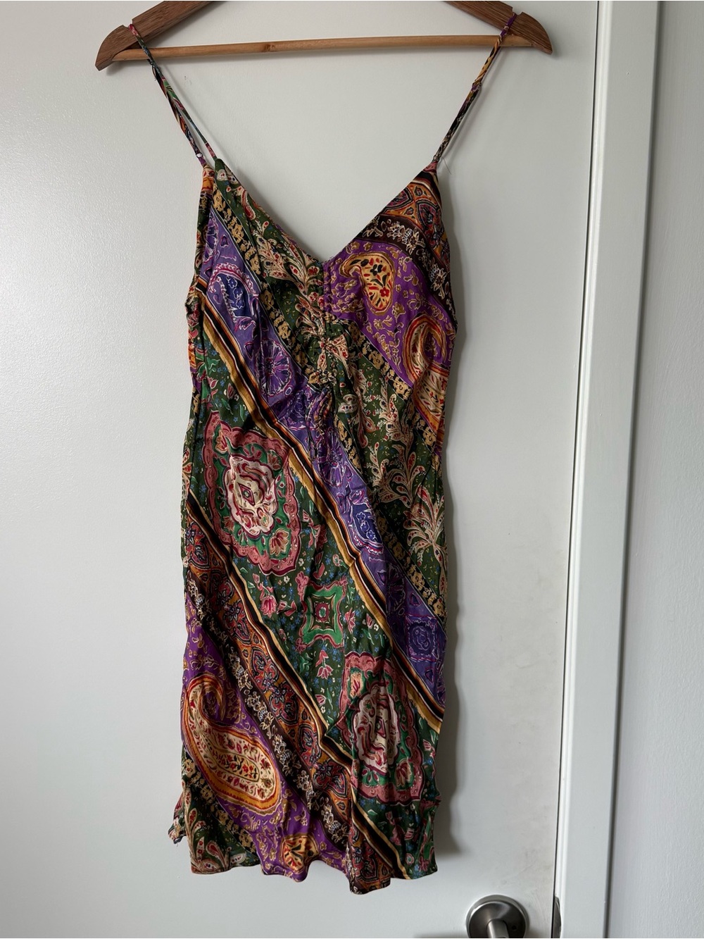 Zara Paisley Slip Dress in Purple & Green